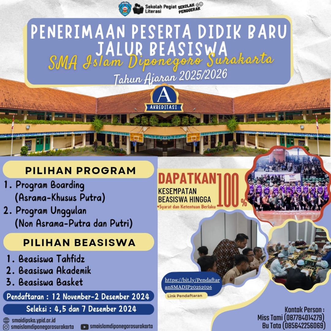 Daftar SMA Islam Diponegoro Surakarta Jalur Beasiswa