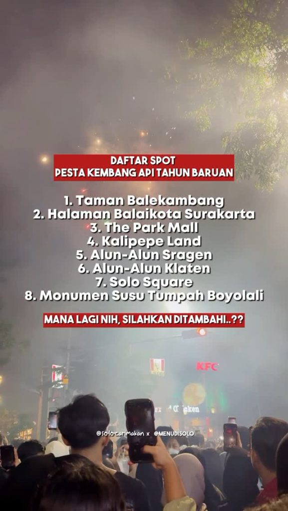 Daftar Spot Pesta Kembang Api Tahun Baru di Solo