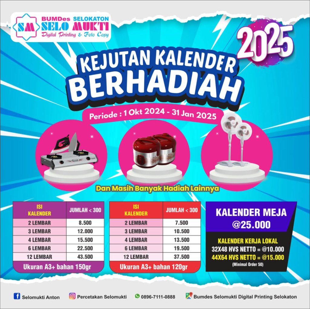 Promo Hadiah Bikin Kalender Selomukti Digital Printing