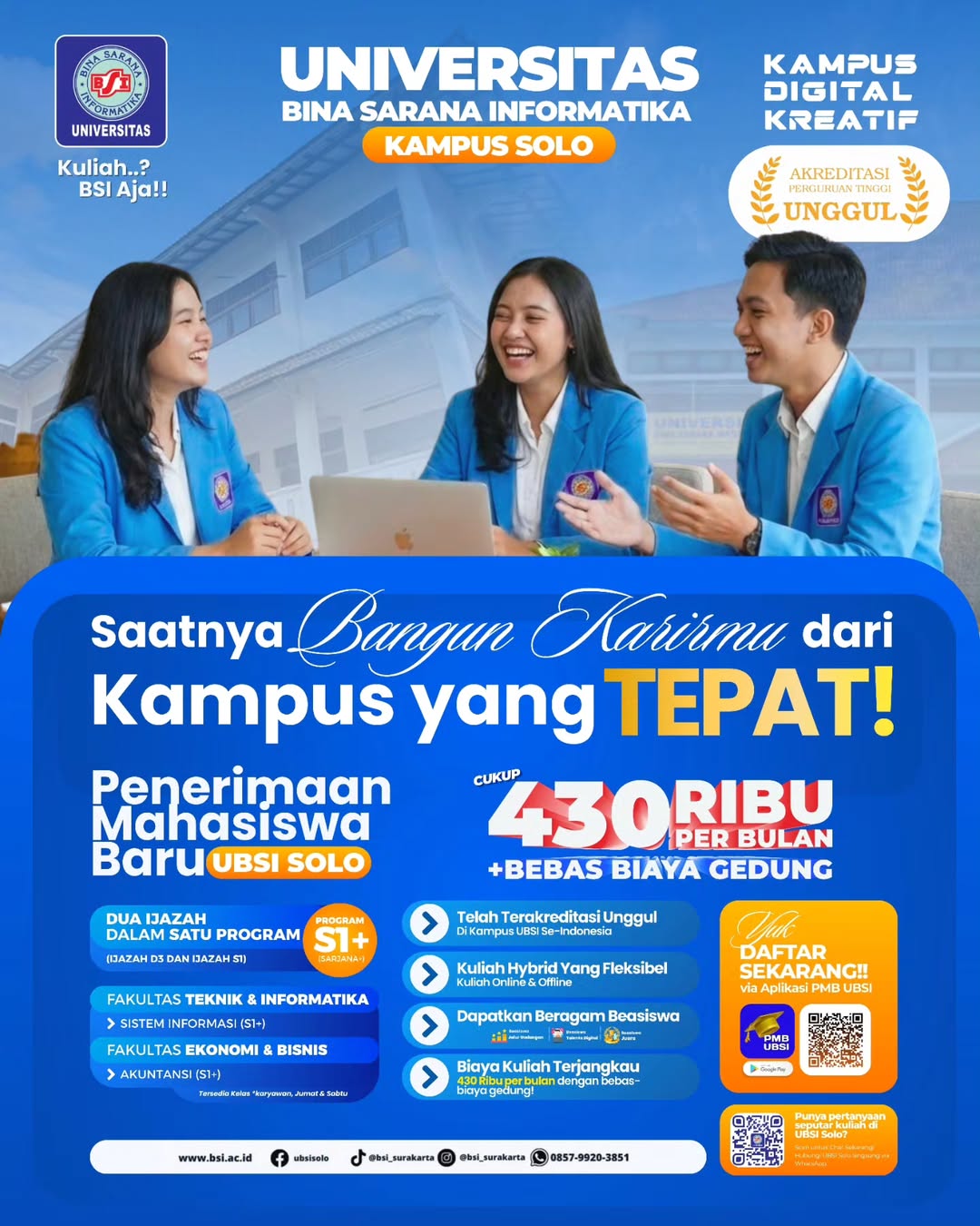 Daftar Kuliah Universitas BSI Gratis Biaya Gedung di Solo