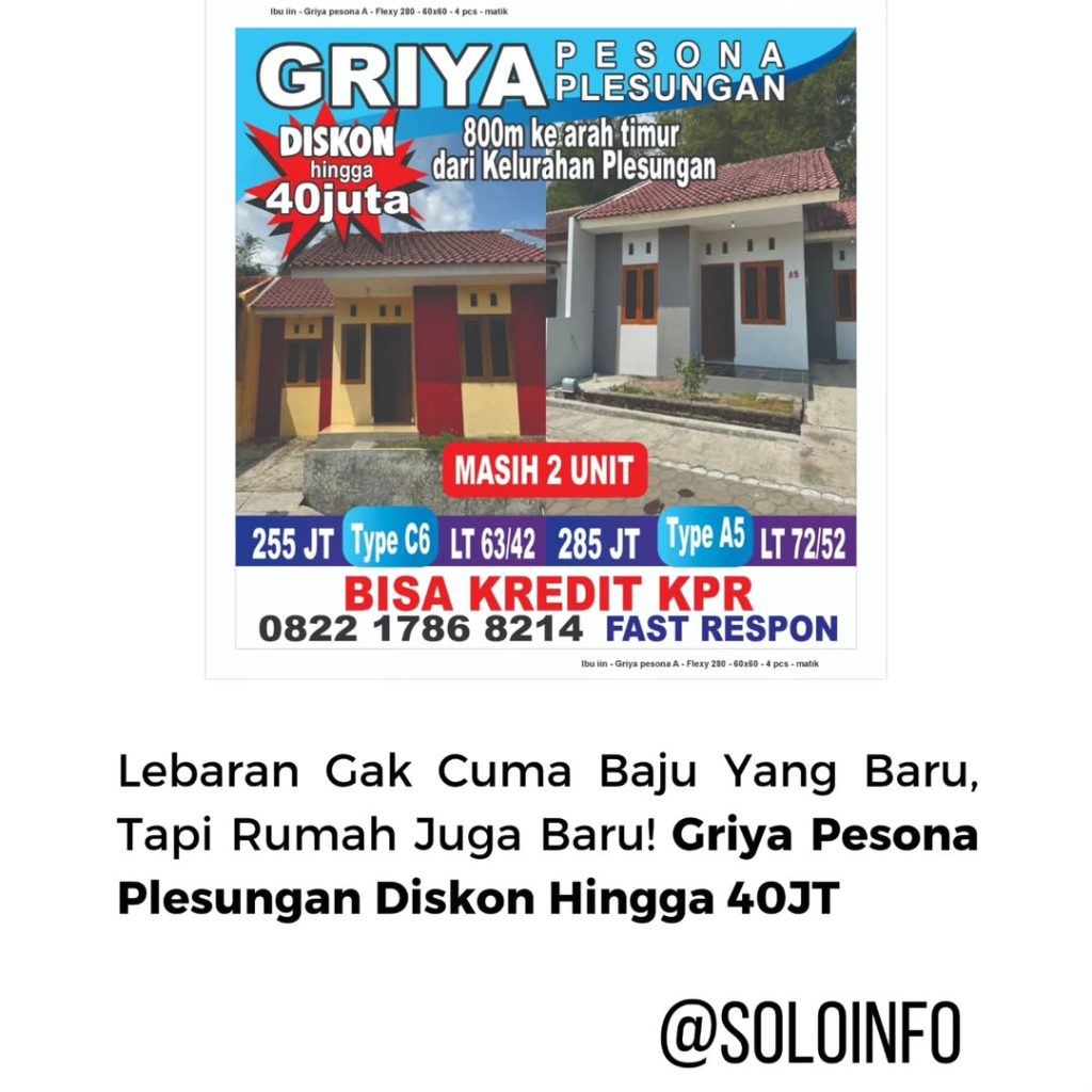 Lebaran Beli Rumah Baru Bisa KPR Lokasi Di Plesungan